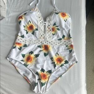SHEIN White Floral One Piece Swimsuit